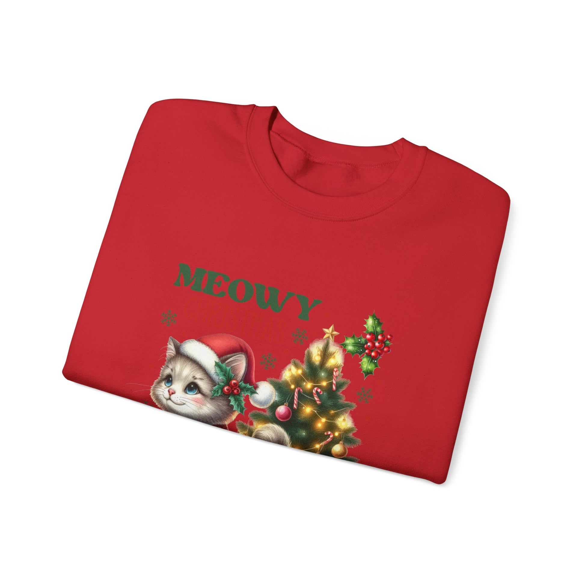 Meowy Christmas Crewneck Sweatshirt - Festive Cat Holiday Apparel - Nefty Creations