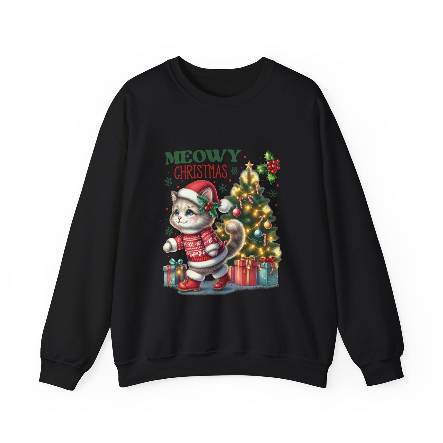 Meowy Christmas Crewneck Sweatshirt - Festive Cat Holiday Apparel - Nefty Creations