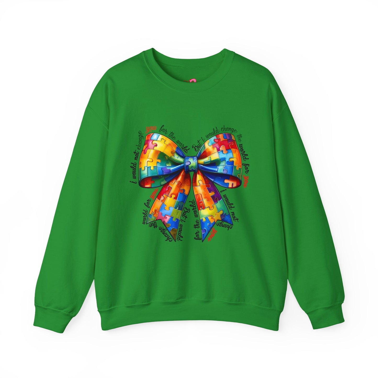 Colorful Puzzle Bow Sweatshirt - Autism Awareness Unisex Sweatshirt - Nefty Creations