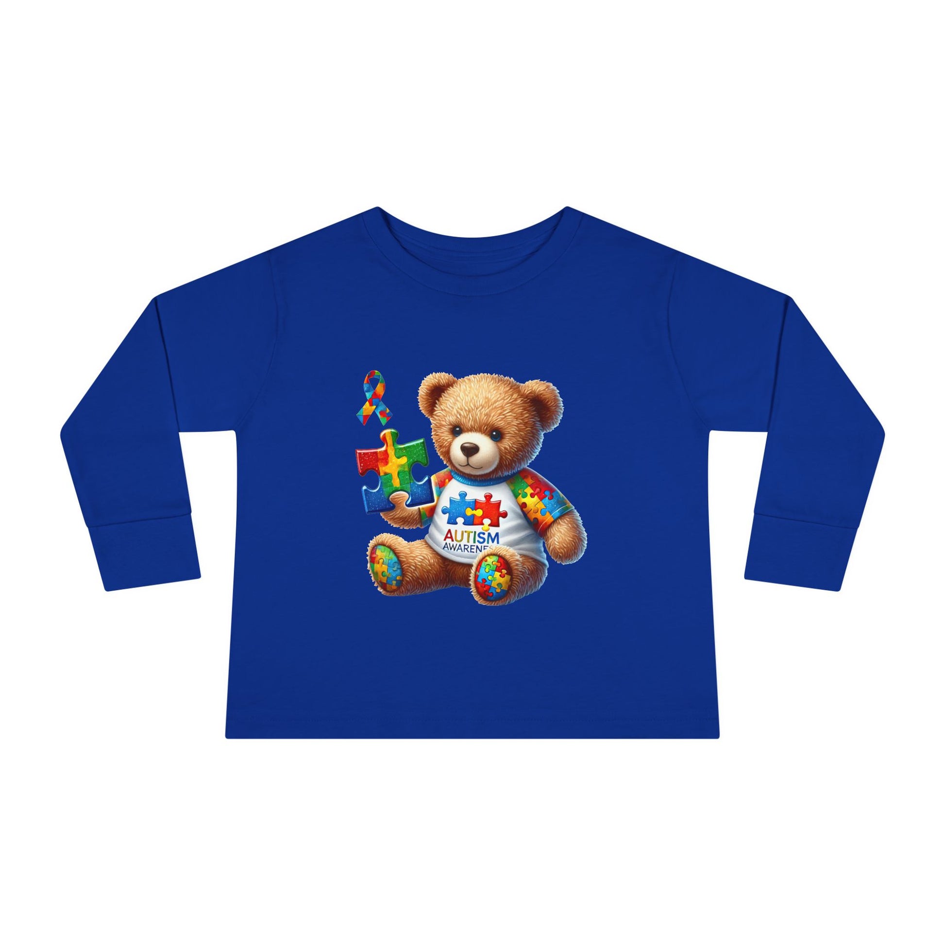 Autism Awareness Toddler Long Sleeve Tee - Cute Teddy Bear Design - Nefty Creations