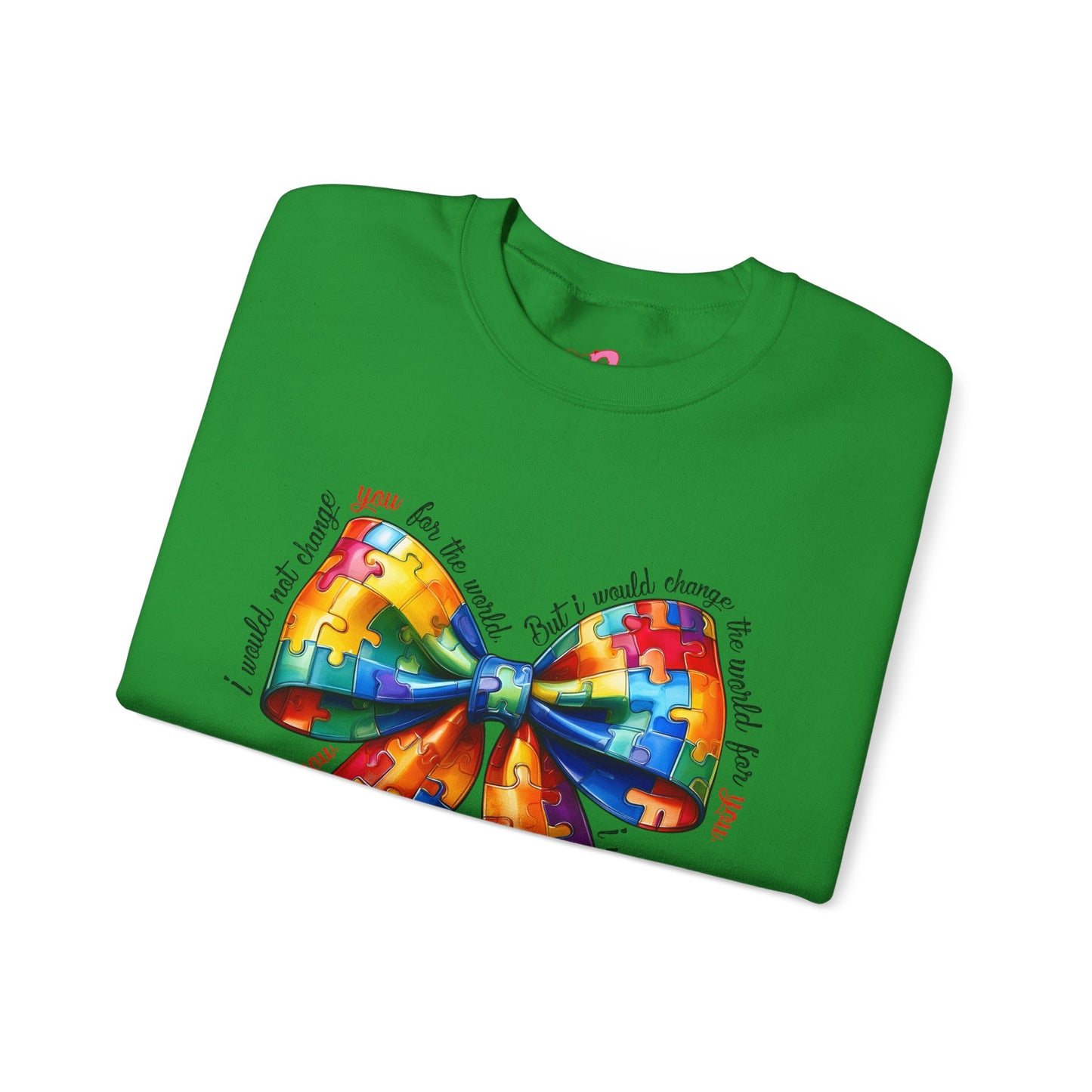 Colorful Puzzle Bow Sweatshirt - Autism Awareness Unisex Sweatshirt - Nefty Creations