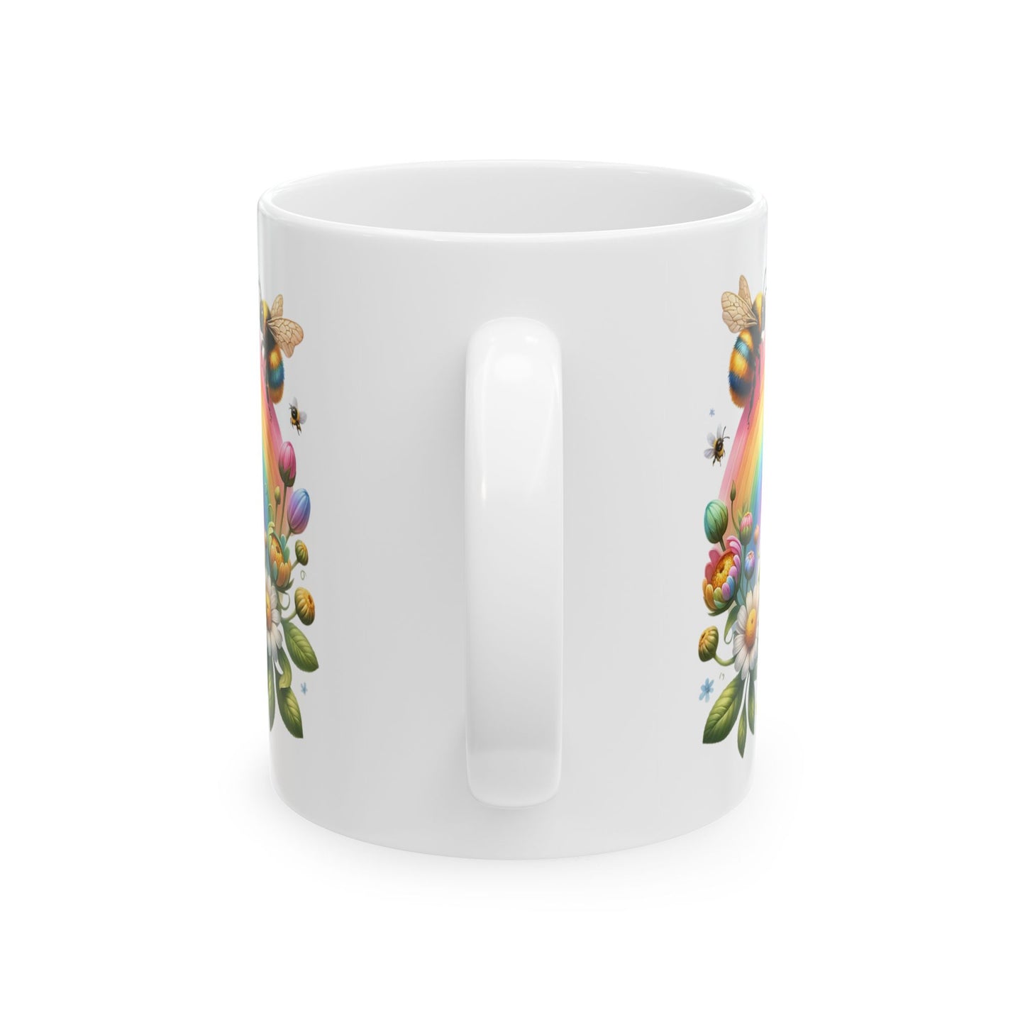 Thank You Rainbow Bee Ceramic Mug - Colorful Floral Design (11oz, 15oz) - Nefty Creations