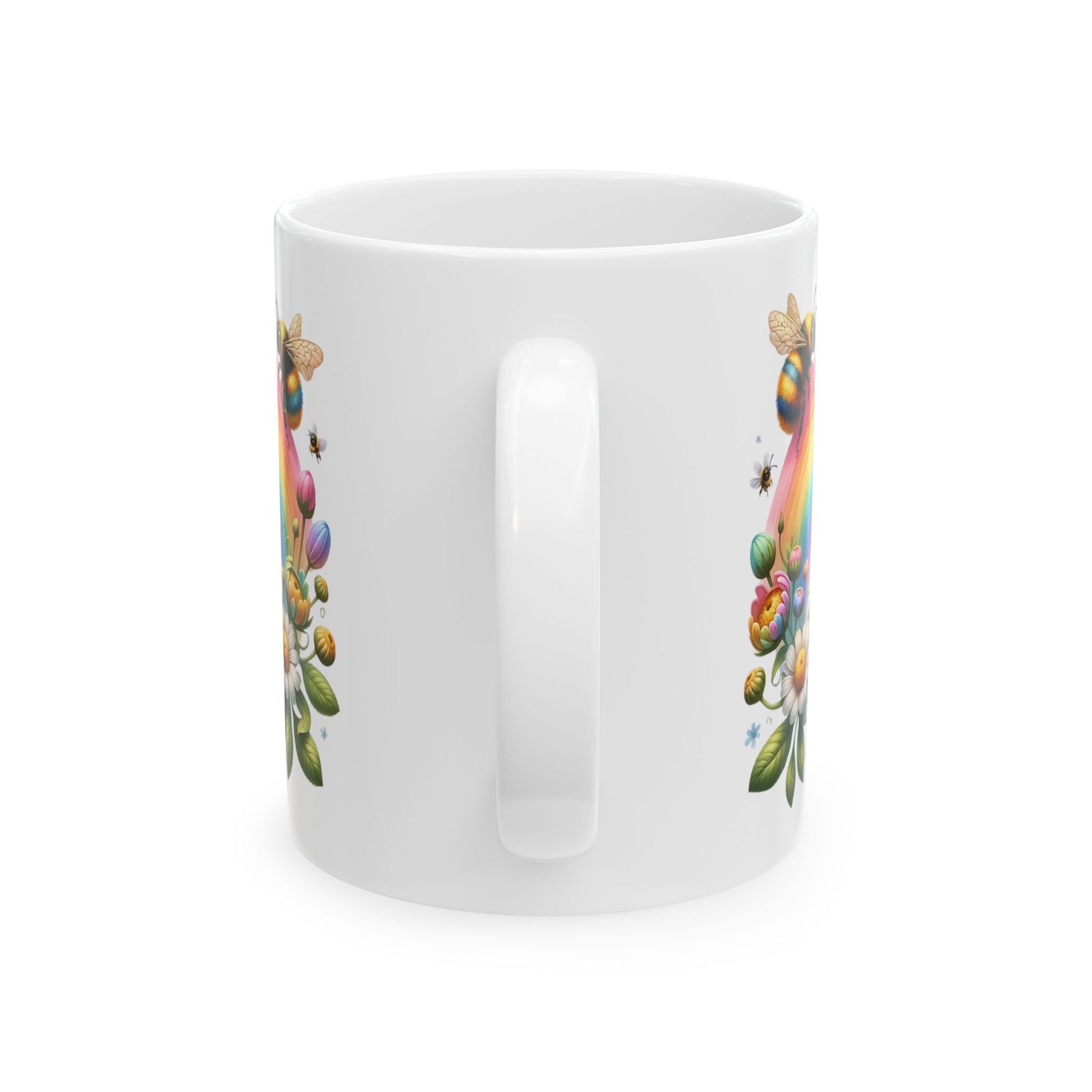 Thank You Rainbow Bee Ceramic Mug - Colorful Floral Design (11oz, 15oz) - Nefty Creations