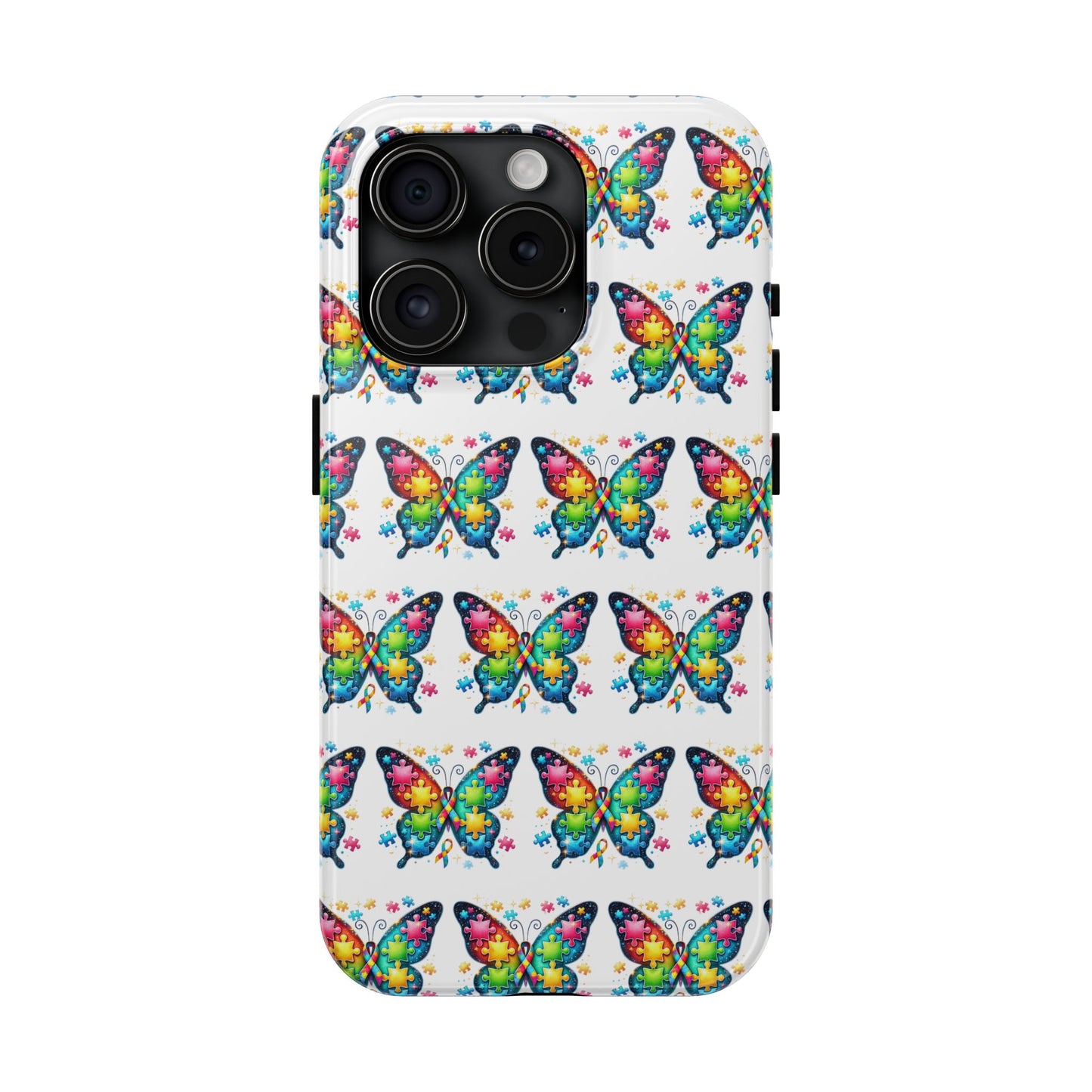 Colorful Butterfly Tough Phone Case - Durable Protection for Optimistic Souls- Autism Awareness