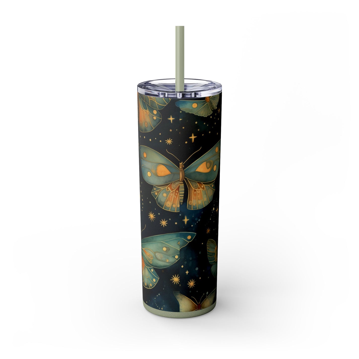 Enchanted Butterfly Tumbler, 20oz Skinny Tumbler with Straw, Floral Drinkware, Eco-Friendly Travel Mug, Perfect Gift for Nature Lovers,