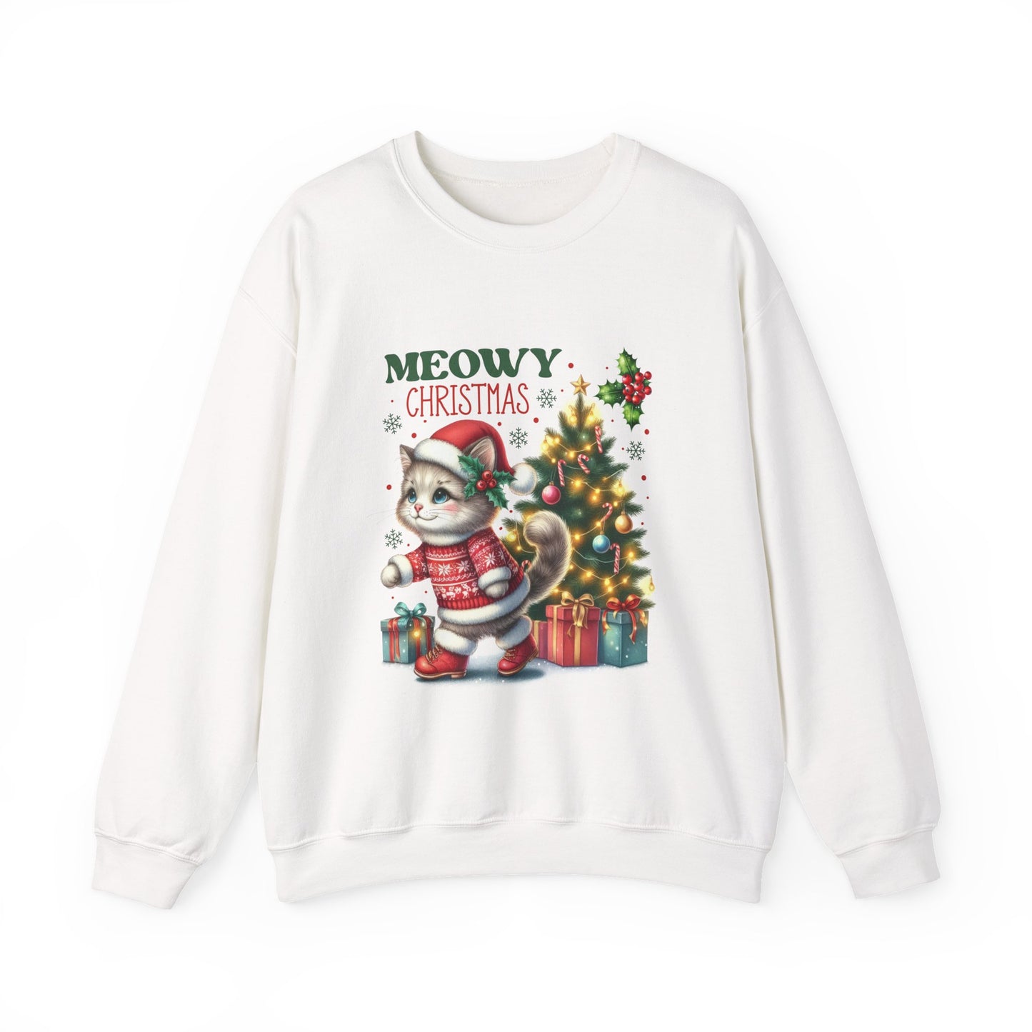Meowy Christmas Crewneck Sweatshirt - Festive Cat Holiday Apparel - Nefty Creations
