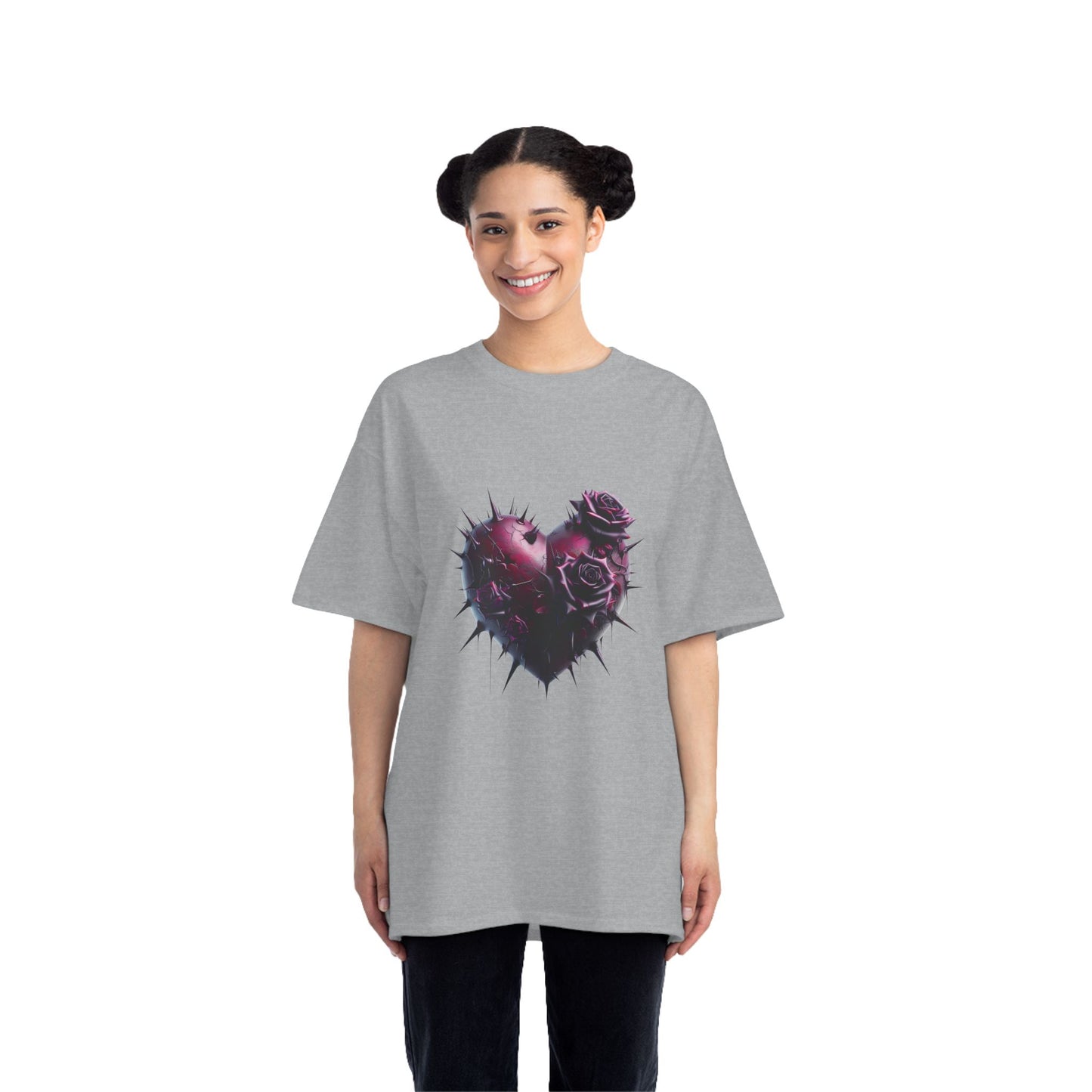 Edgy Heart Rose T-Shirt - Short Sleeve Beefy Tee for Unique Style - Nefty Creations
