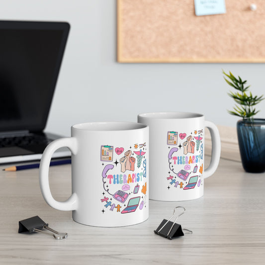 Whimsical Ceramic Mug with Fun Illustrations - Perfect Gift for Therapist Professionals - Nefty Creations