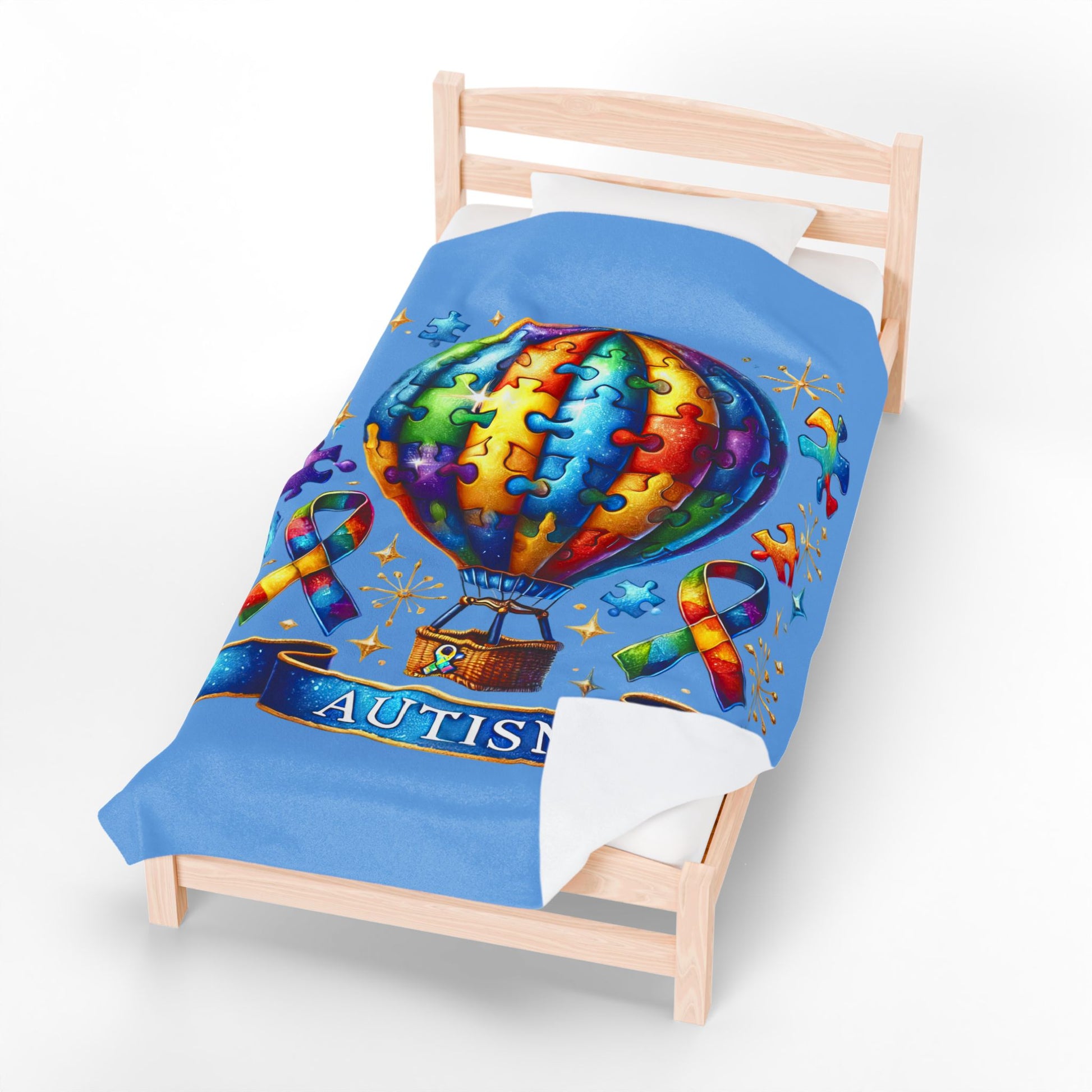 Autism Awareness Velveteen Plush Blanket for Kids - Colorful Hot Air Balloon Design - Nefty Creations
