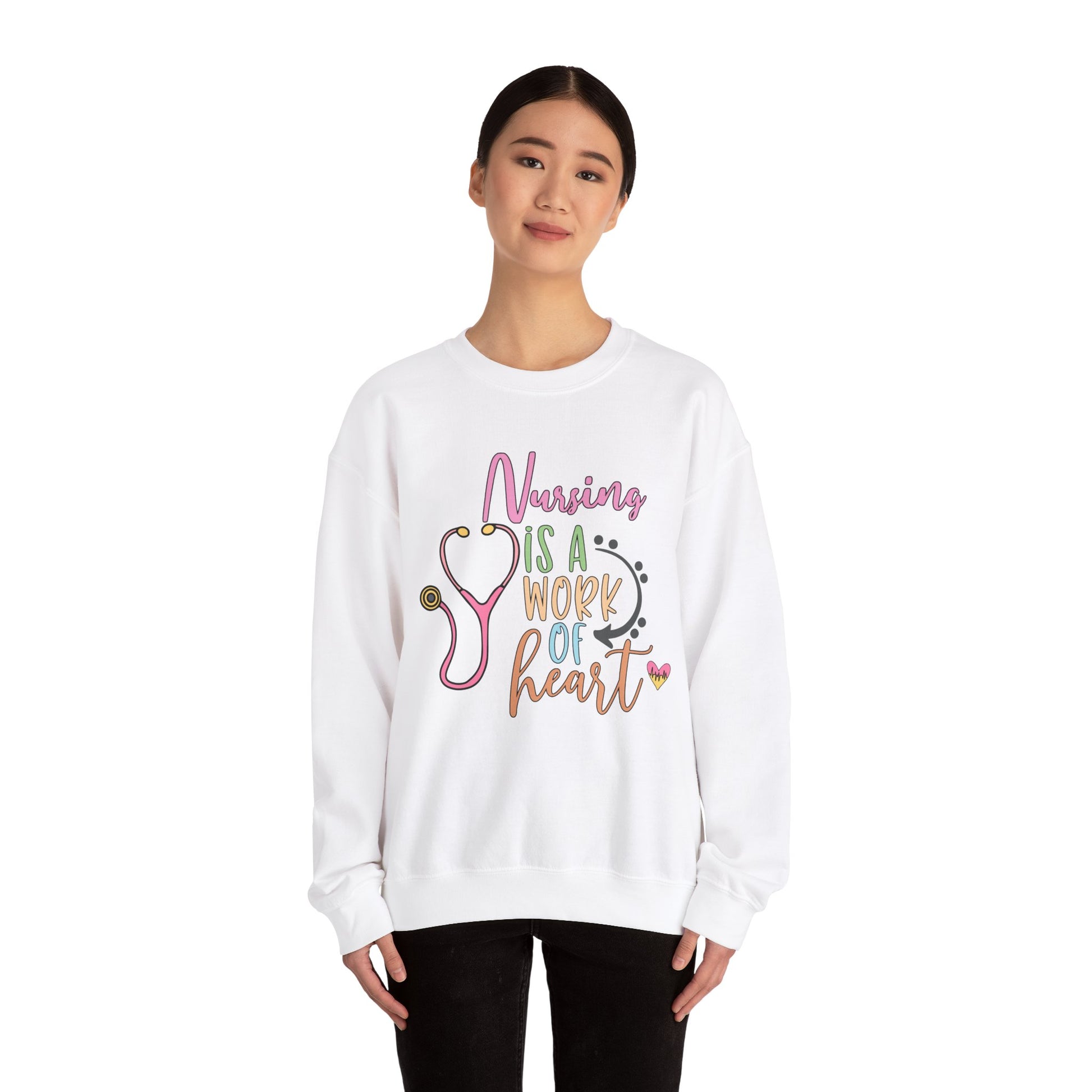 Nursing is a Work of Heart Crewneck Sweatshirt - Unisex Heavy Blend™ - Nefty Creations