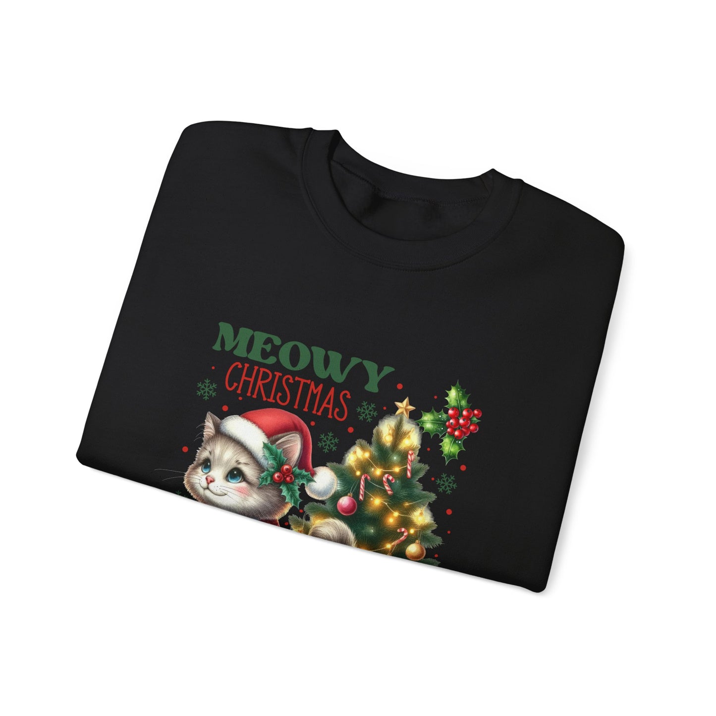 Meowy Christmas Crewneck Sweatshirt - Festive Cat Holiday Apparel - Nefty Creations