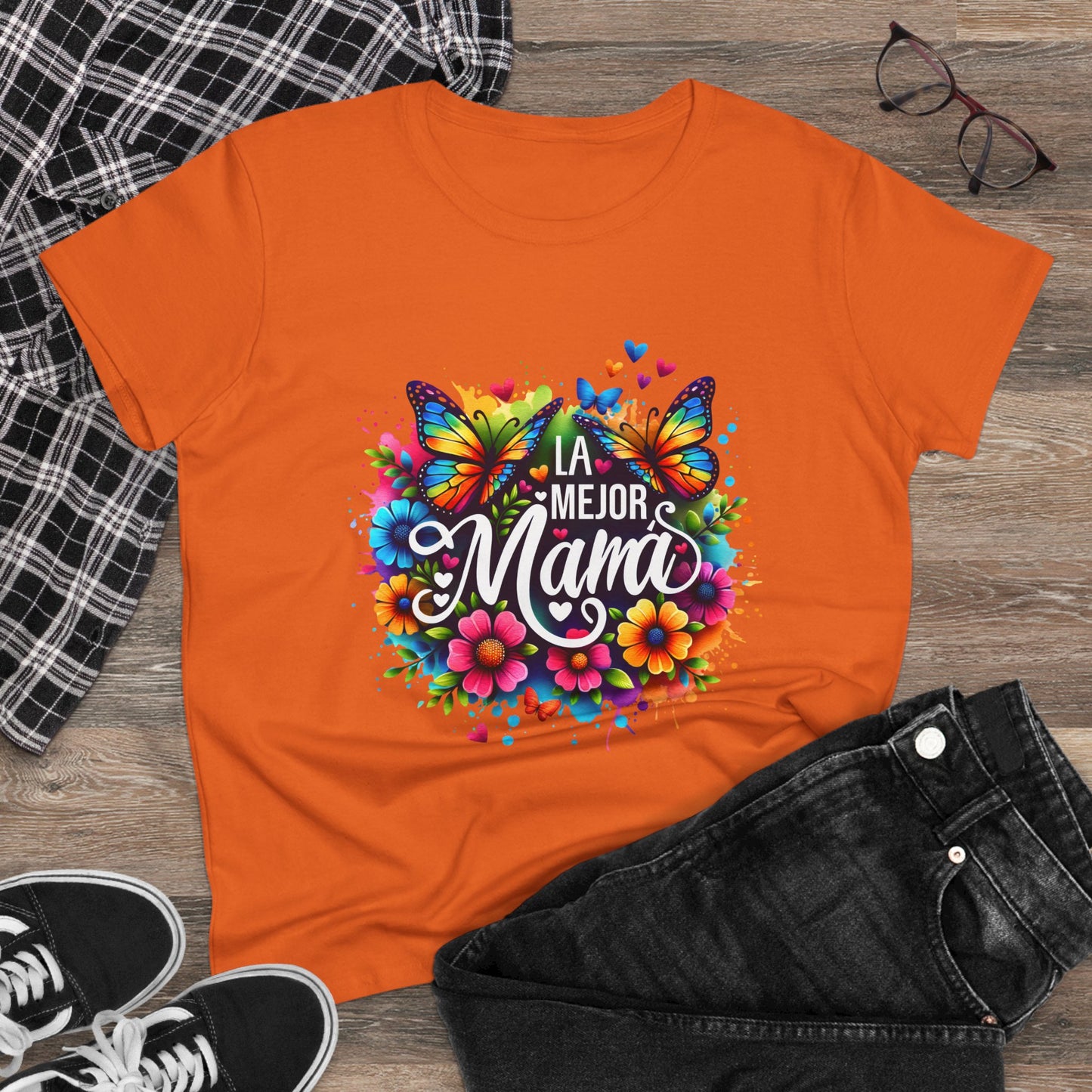 Colorful Butterfly Mom Tee - La Mejor Mama T-Shirt