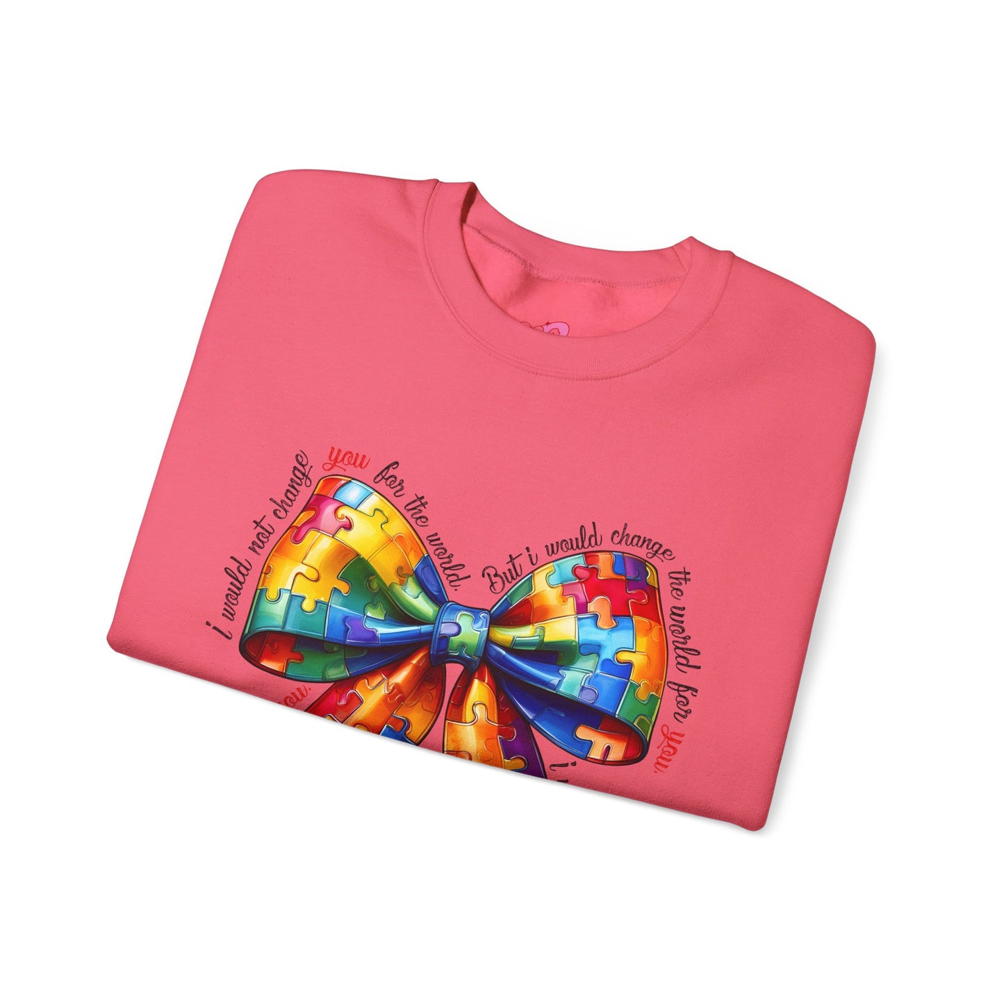 Colorful Puzzle Bow Sweatshirt - Autism Awareness Unisex Sweatshirt - Nefty Creations