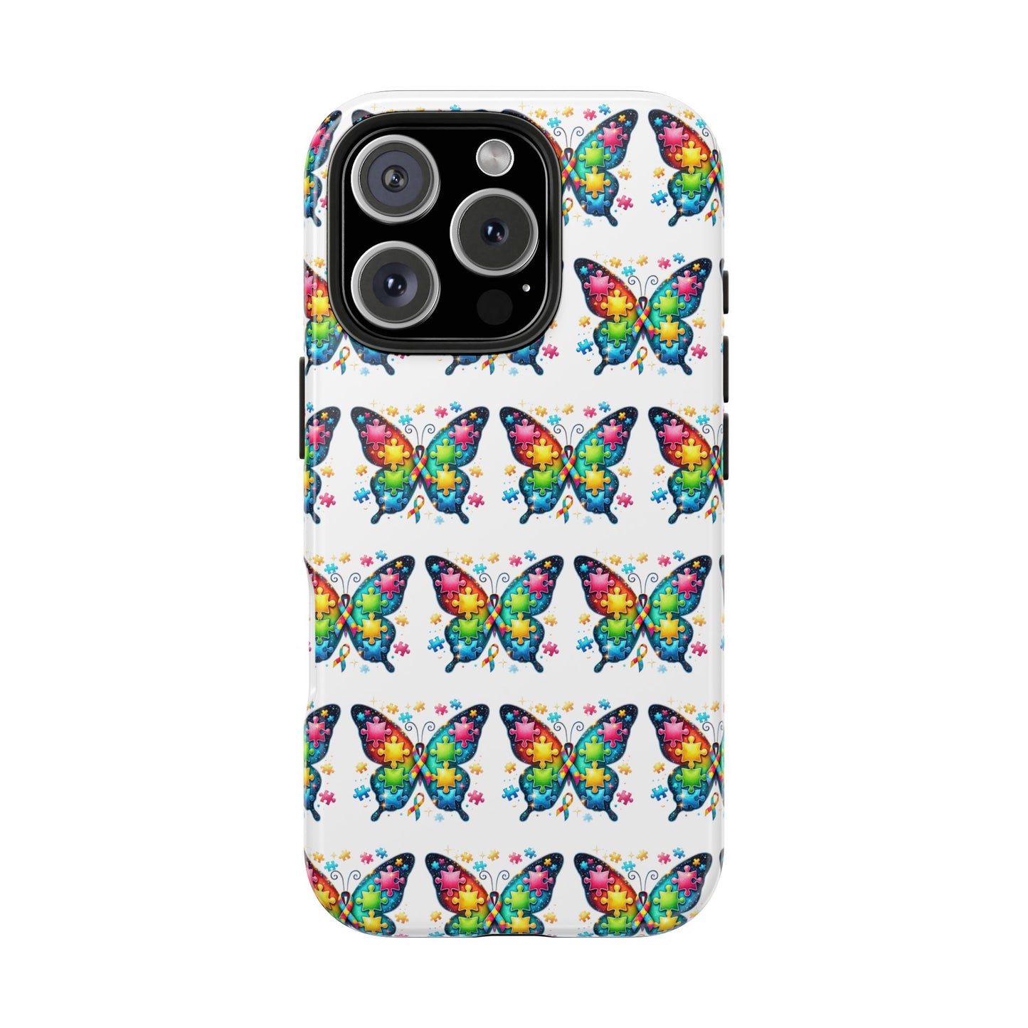 Colorful Butterfly Tough Phone Case - Durable Protection for Optimistic Souls- Autism Awareness