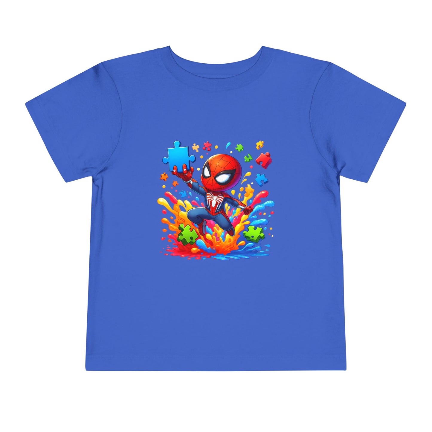 Toddler Spiderman Short Sleeve Tee - Autism Awareness Colorful Puzzle Splash Design - Nefty Creations