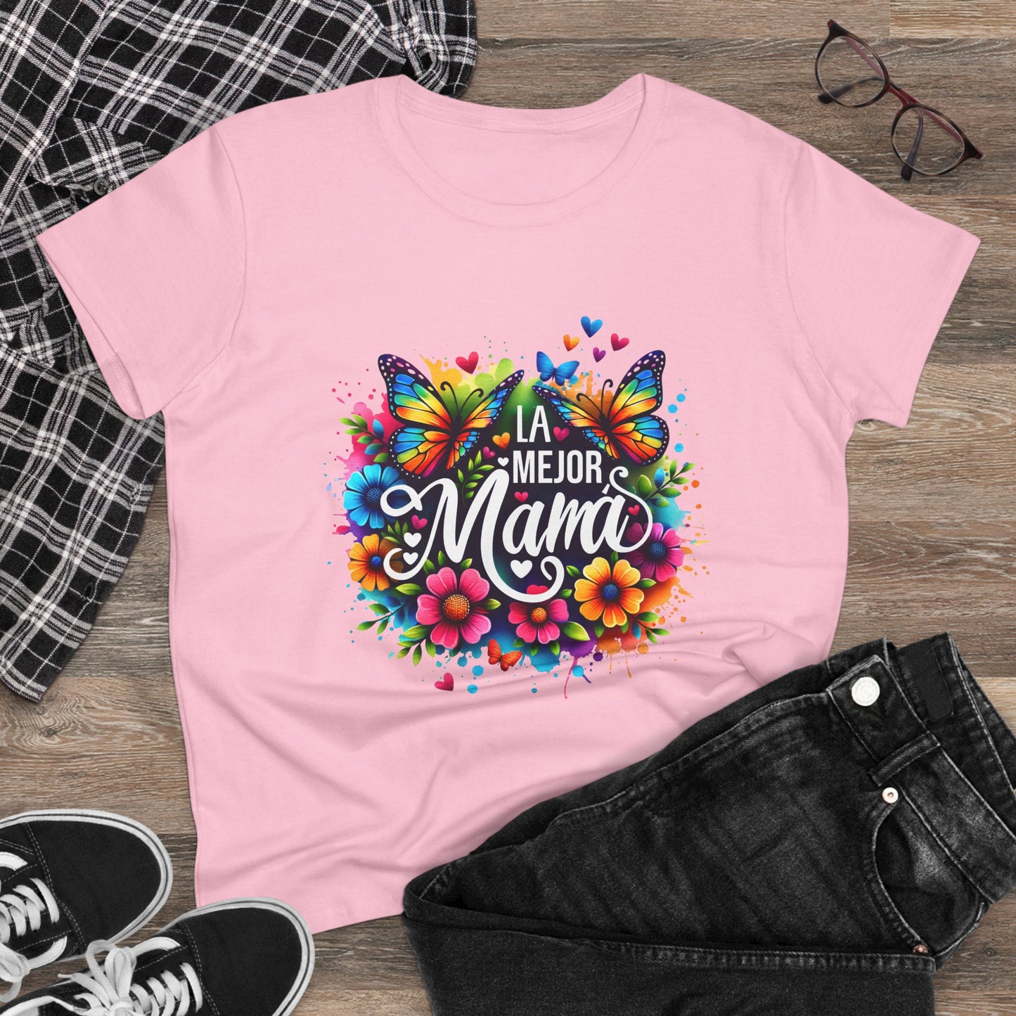 Colorful Butterfly Mom Tee - La Mejor Mama T-Shirt