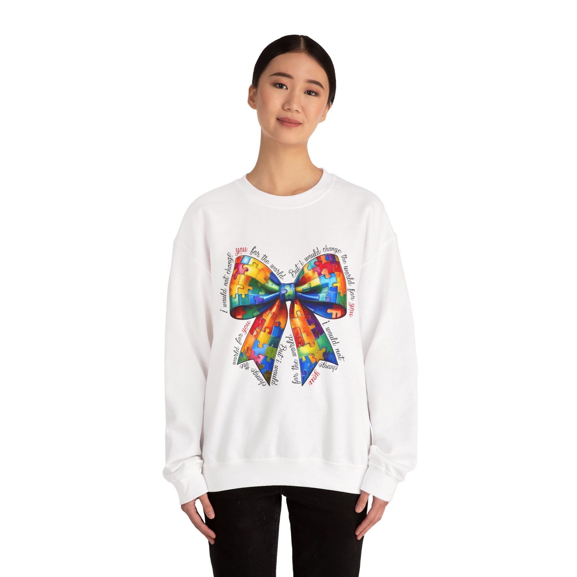 Colorful Puzzle Bow Sweatshirt - Autism Awareness Unisex Sweatshirt - Nefty Creations