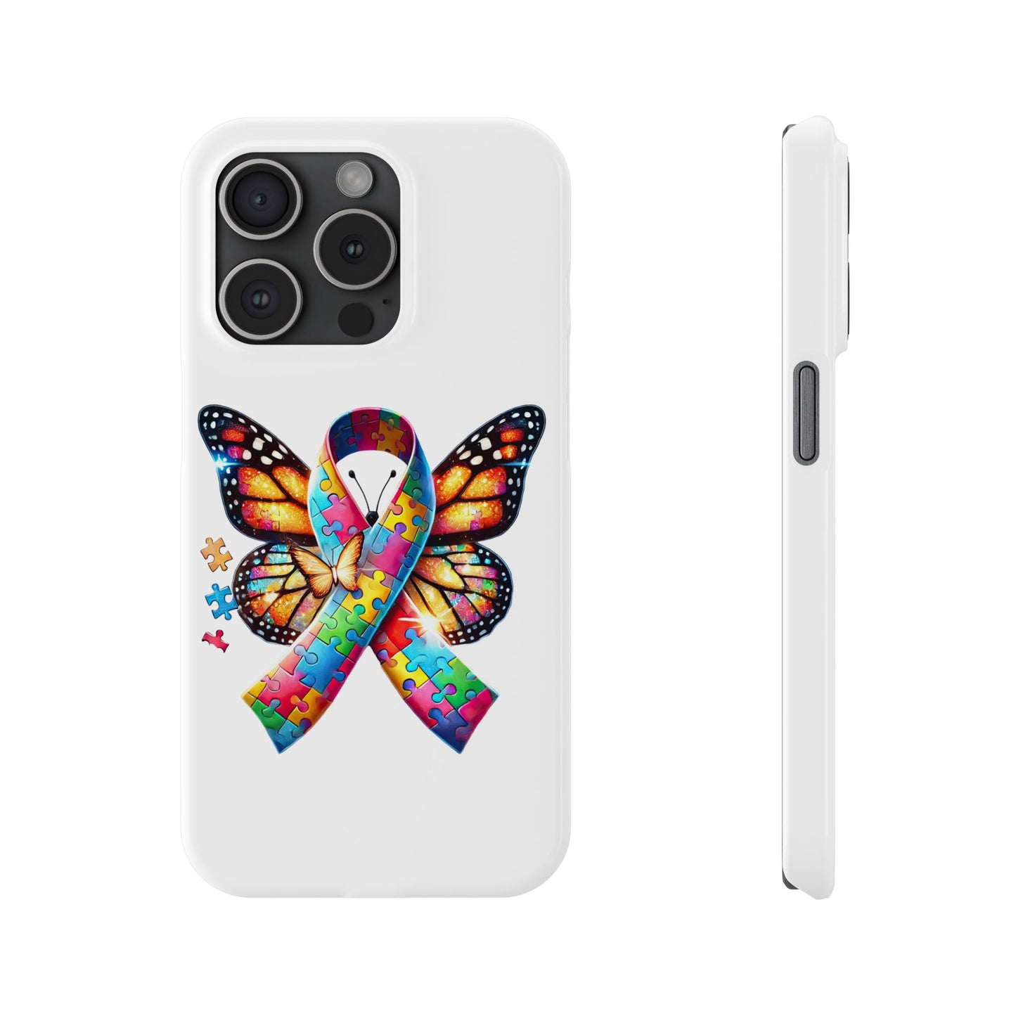 Colorful Butterfly Puzzle Ribbon Slim Phone Case - Support Autism Awareness