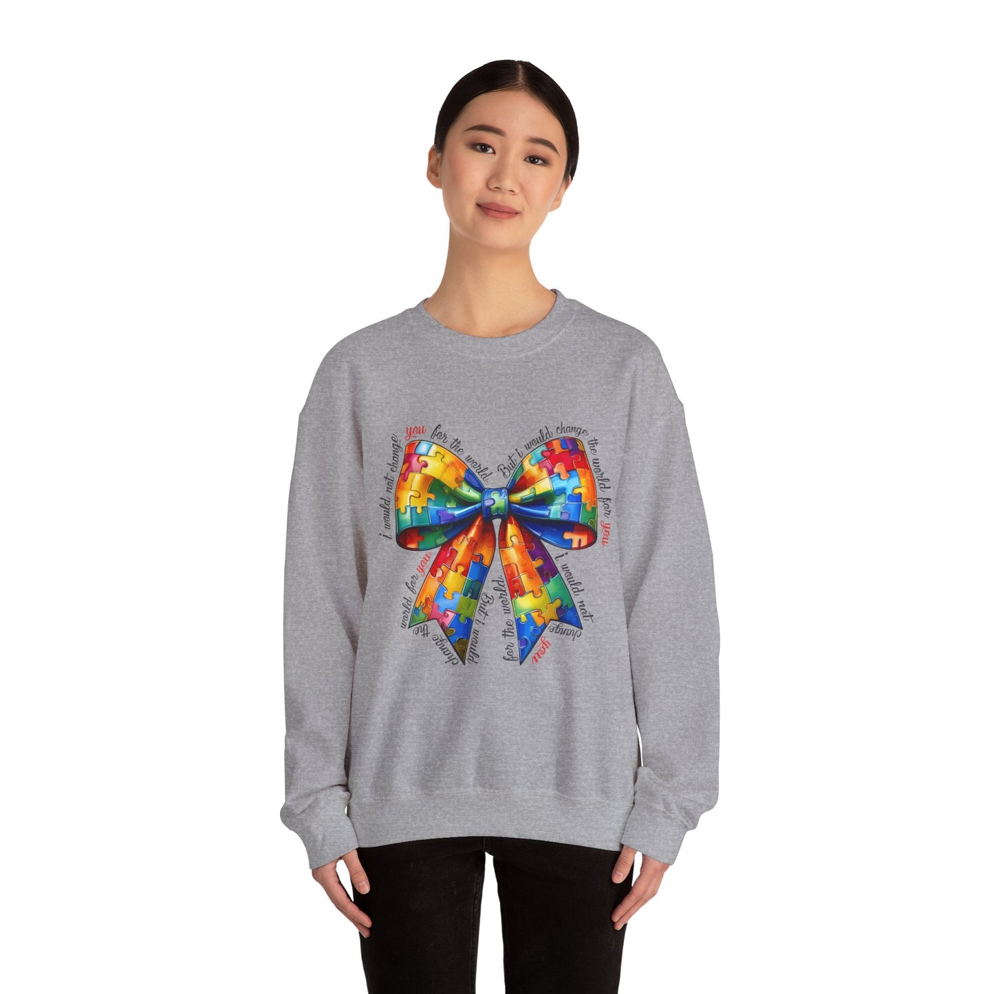 Colorful Puzzle Bow Sweatshirt - Autism Awareness Unisex Sweatshirt - Nefty Creations