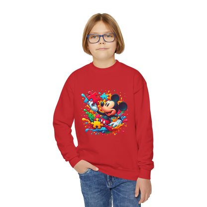Colorful Puzzle Autism Awareness Youth Crewneck Sweatshirt - Mickey Mouse Design - Nefty Creations