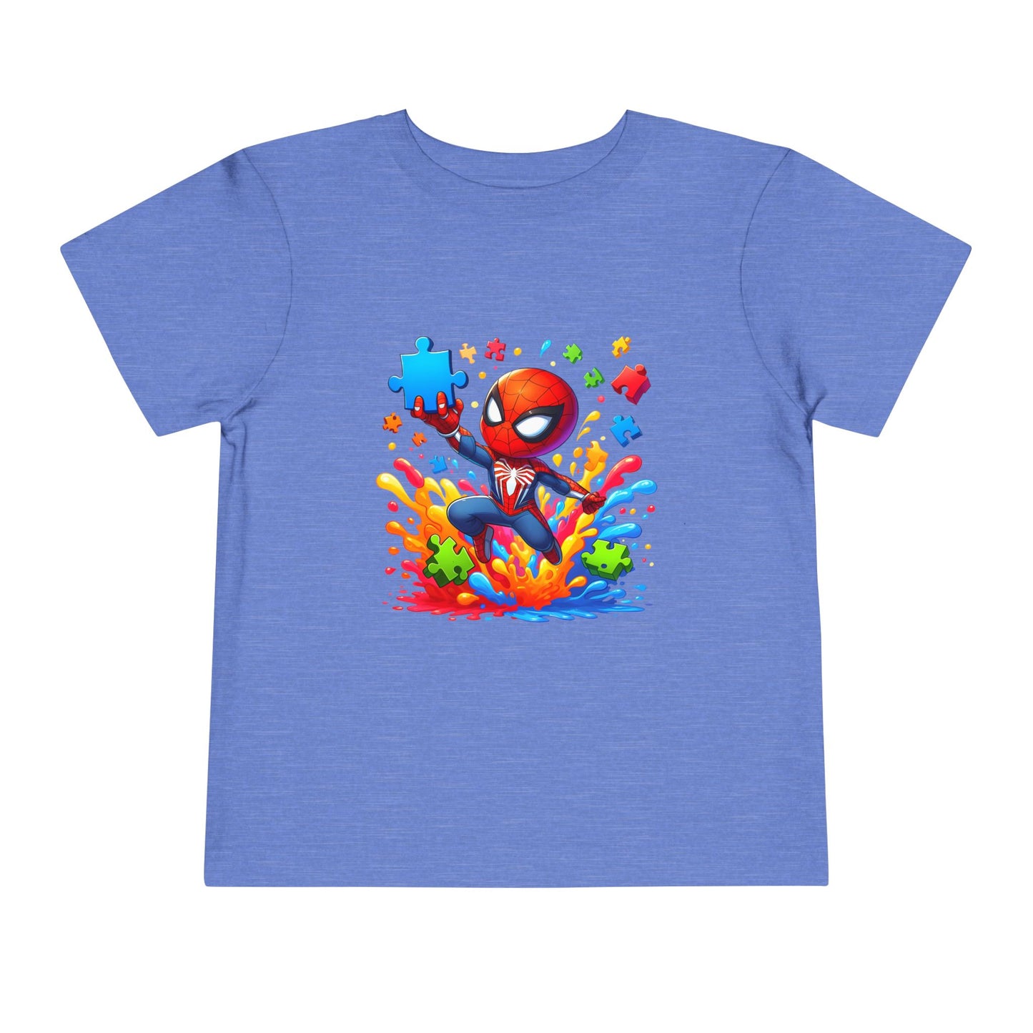 Toddler Spiderman Short Sleeve Tee - Autism Awareness Colorful Puzzle Splash Design