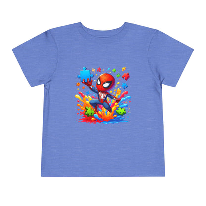 Toddler Spiderman Short Sleeve Tee - Autism Awareness Colorful Puzzle Splash Design - Nefty Creations