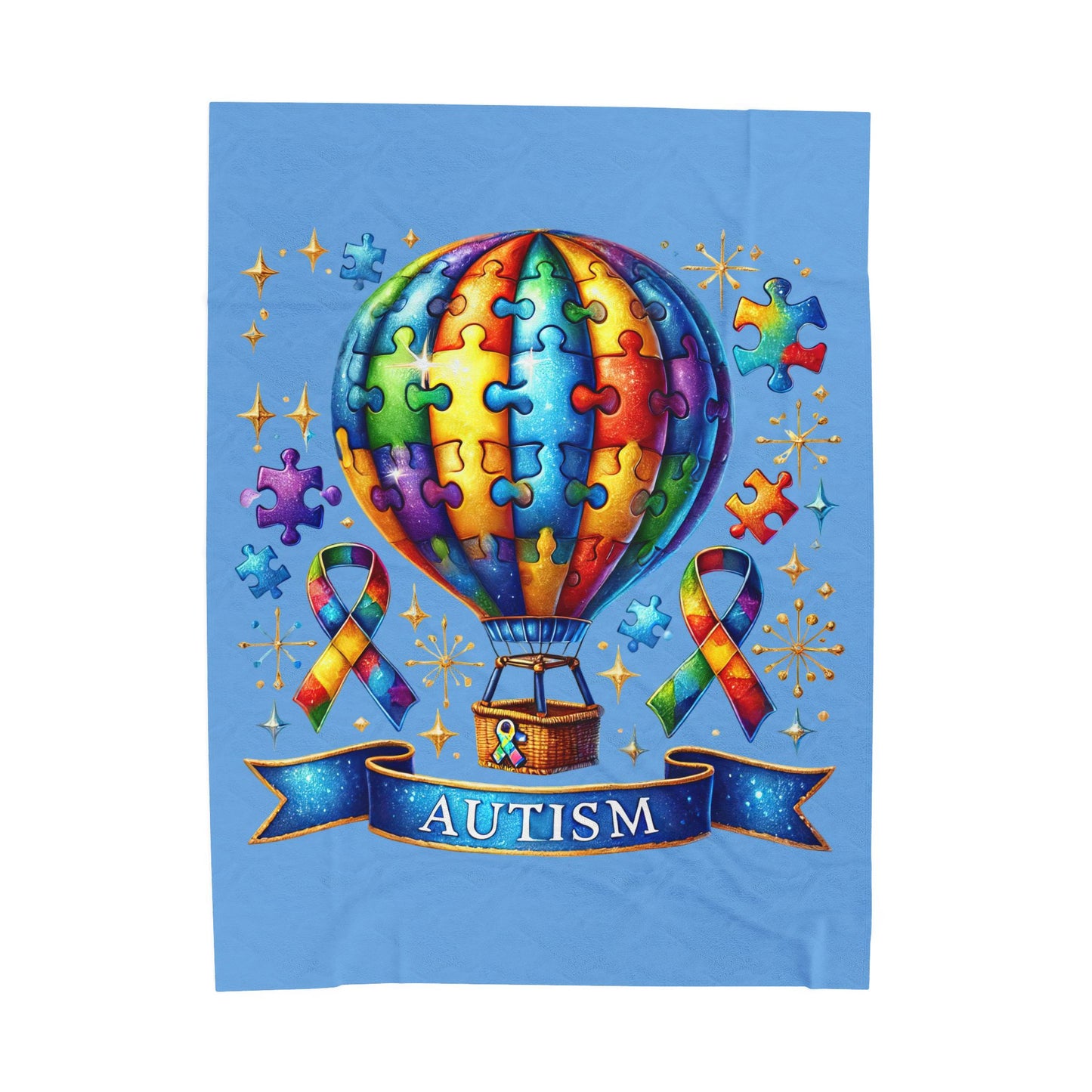 Autism Awareness Velveteen Plush Blanket for Kids - Colorful Hot Air Balloon Design