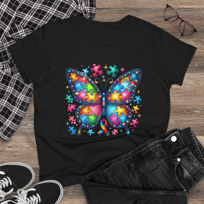 Colorful Butterfly Puzzle Women's Midweight Cotton Tee - Nefty Creations