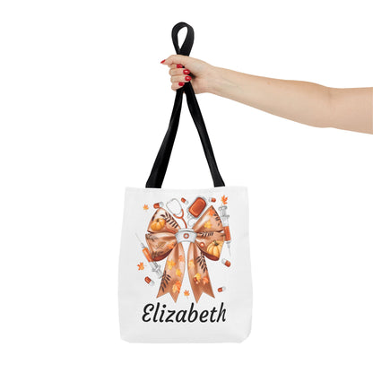 Personalized Fall Nurse Tote Bag featuring autumn design and the name Elizabeth.