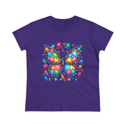 Colorful Butterfly Puzzle Women's Midweight Cotton Tee - Nefty Creations