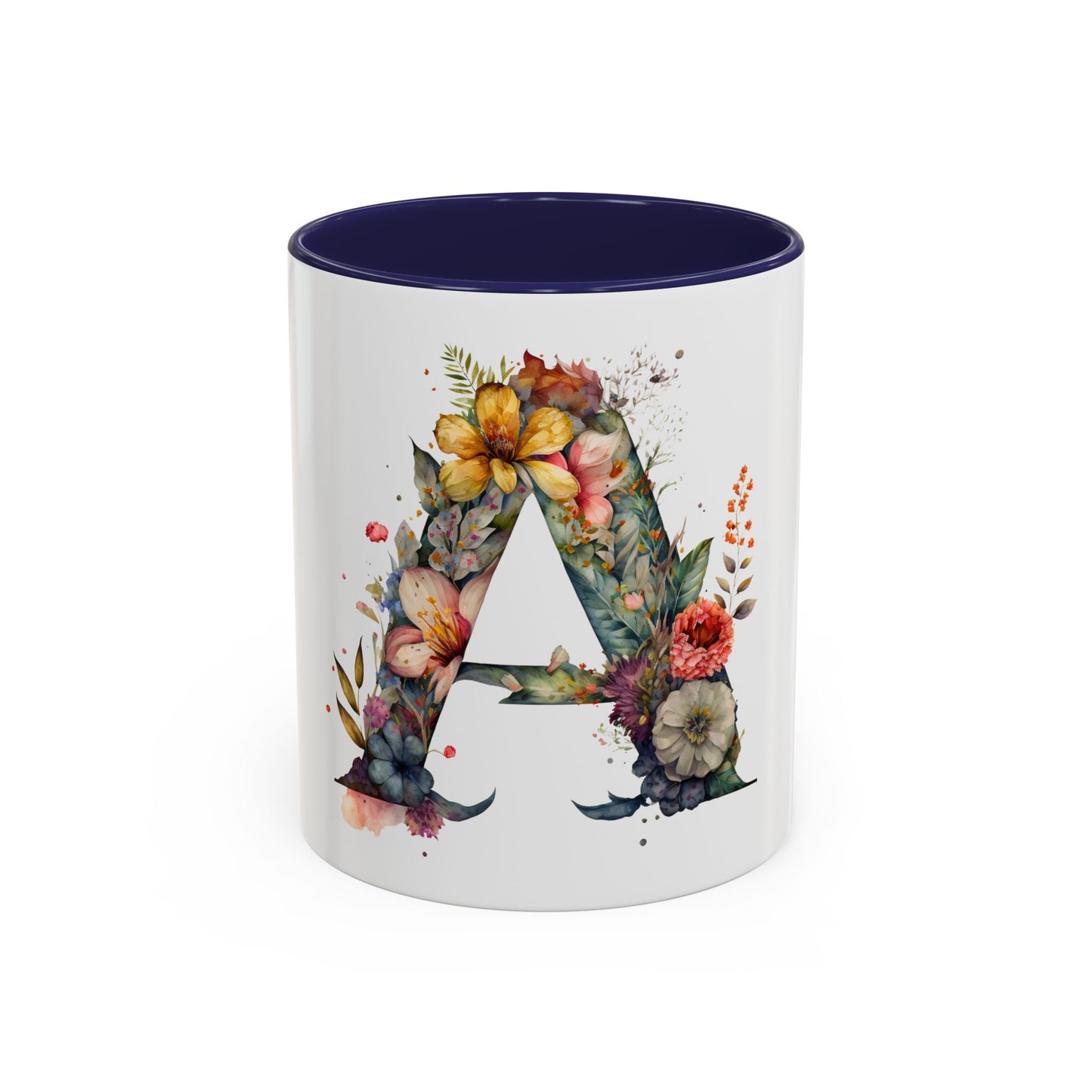 Personalized Floral Initial Coffee Mug - Custom 11/15oz Accent Mug for Gifts