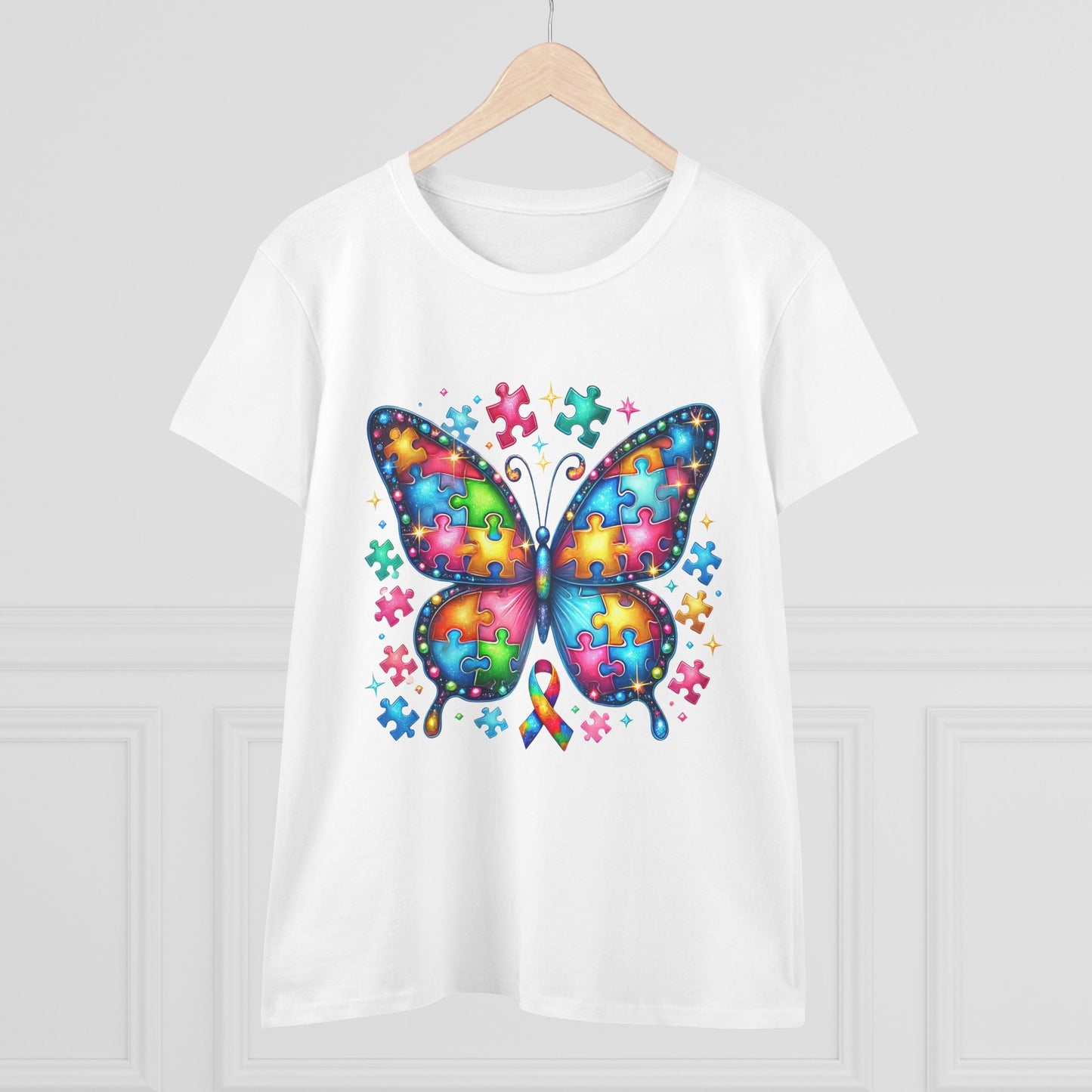 Colorful Butterfly Puzzle Women's Midweight Cotton Tee