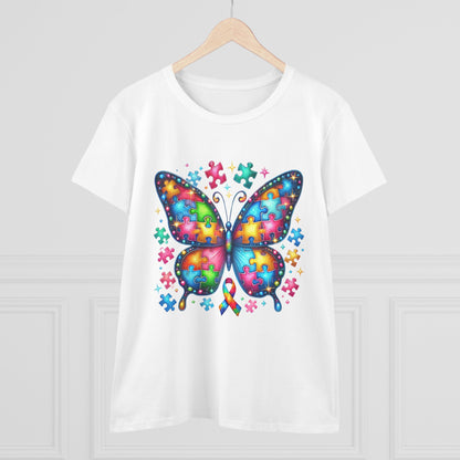 Colorful Butterfly Puzzle Women's Midweight Cotton Tee - Nefty Creations