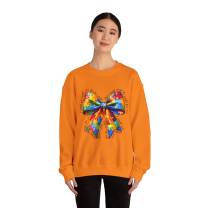 Colorful Puzzle Bow Sweatshirt - Autism Awareness Unisex Sweatshirt - Nefty Creations