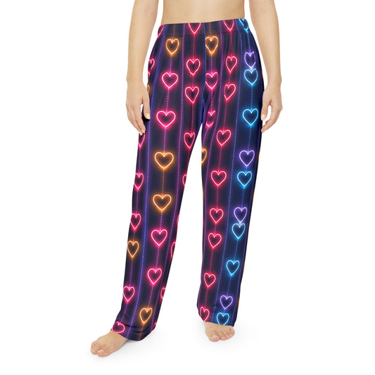 Neon Hearts Women's Pajama Pants - Valentine's Day Gift