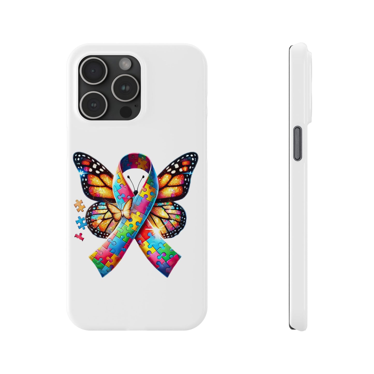 Colorful Butterfly Puzzle Ribbon Slim Phone Case - Support Autism Awareness