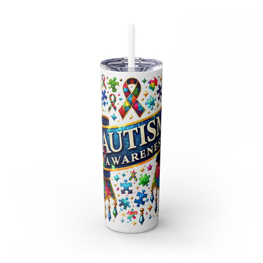 Autism Awareness Skinny Tumbler with Straw - 20oz Colorful Puzzle Design