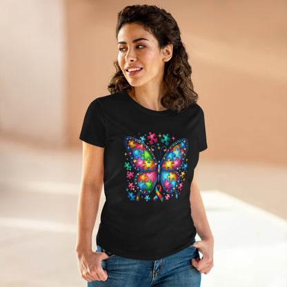 Colorful Butterfly Puzzle Women's Midweight Cotton Tee - Nefty Creations