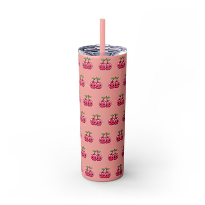 Kawaii Cherry Skinny Tumbler with Straw, 20oz| Nefty Creations - Nefty Creations