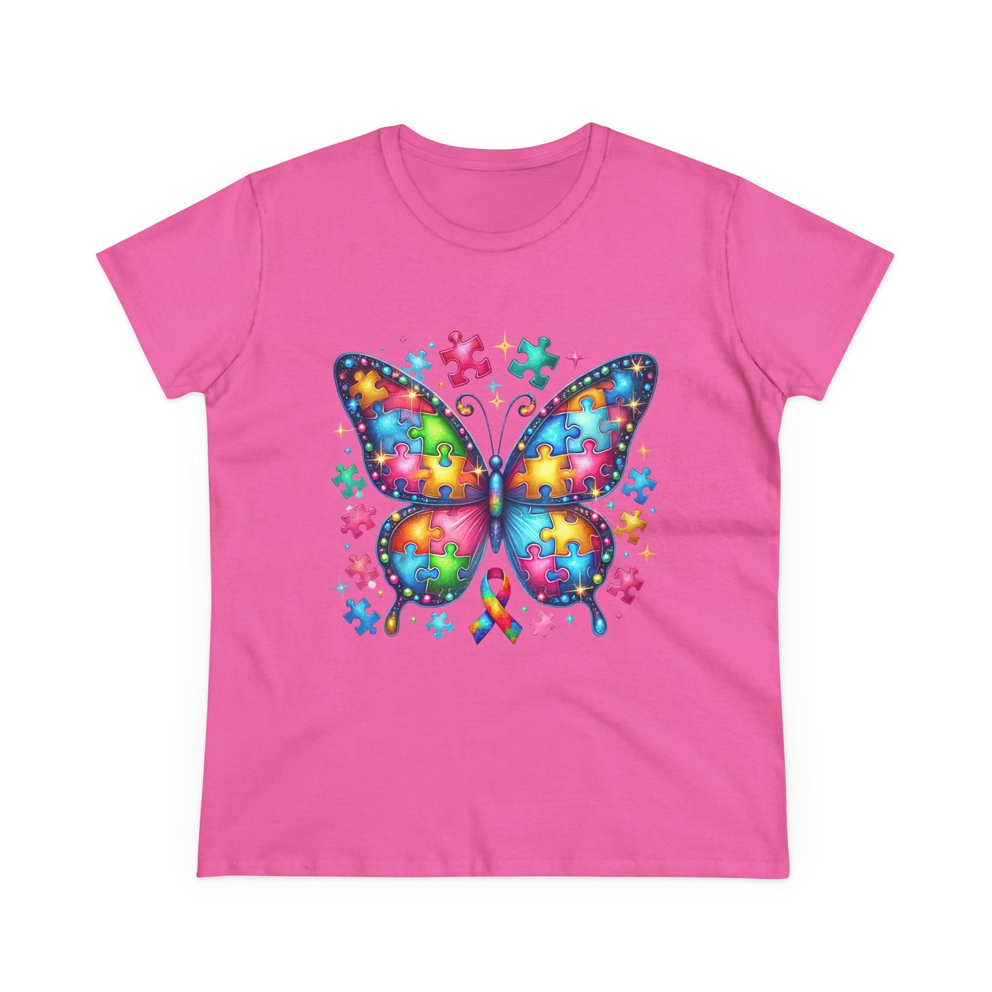 Colorful Butterfly Puzzle Women's Midweight Cotton Tee