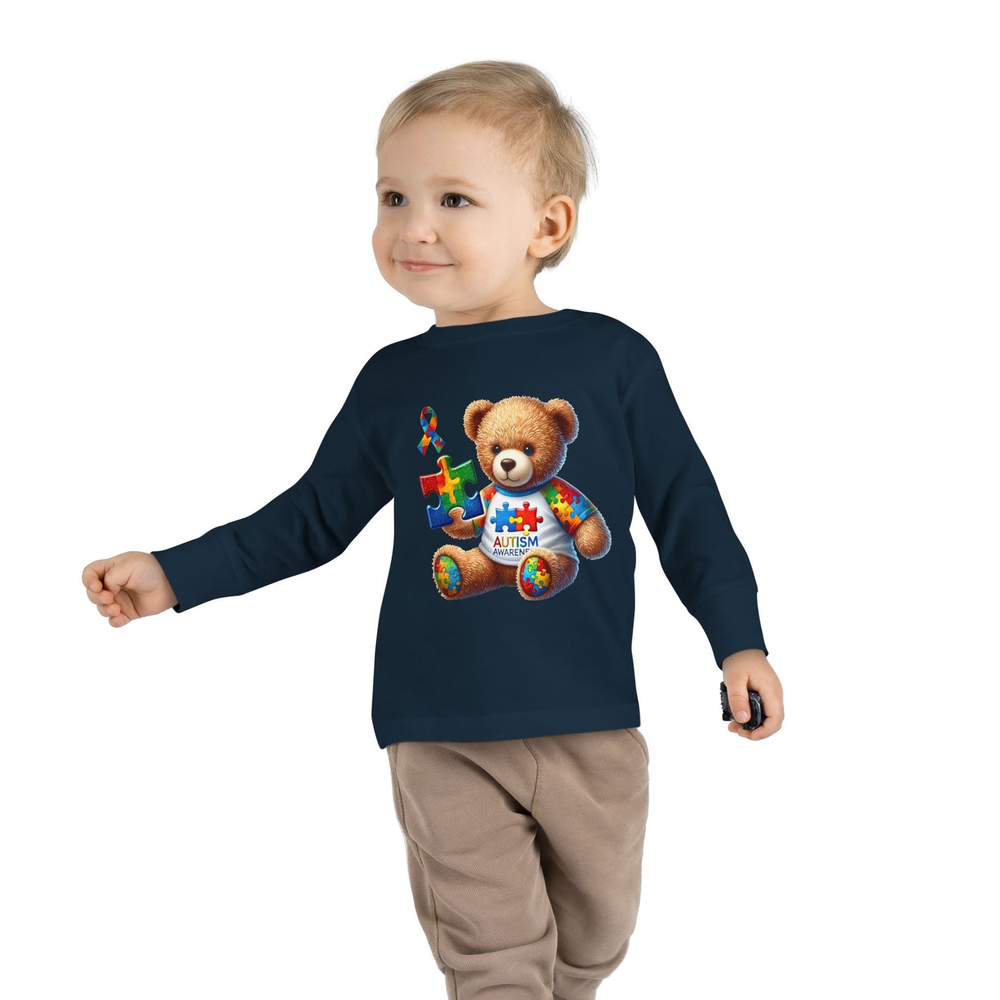 Autism Awareness Toddler Long Sleeve Tee - Cute Teddy Bear Design