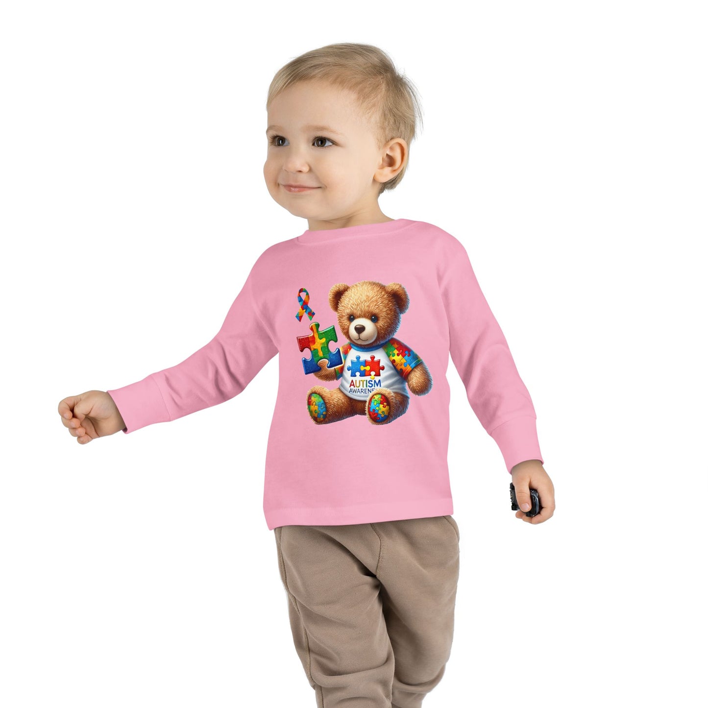 Autism Awareness Toddler Long Sleeve Tee - Cute Teddy Bear Design