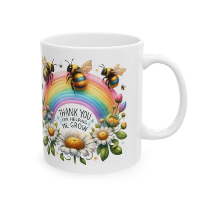 Thank You Rainbow Bee Ceramic Mug - Colorful Floral Design (11oz, 15oz) - Nefty Creations