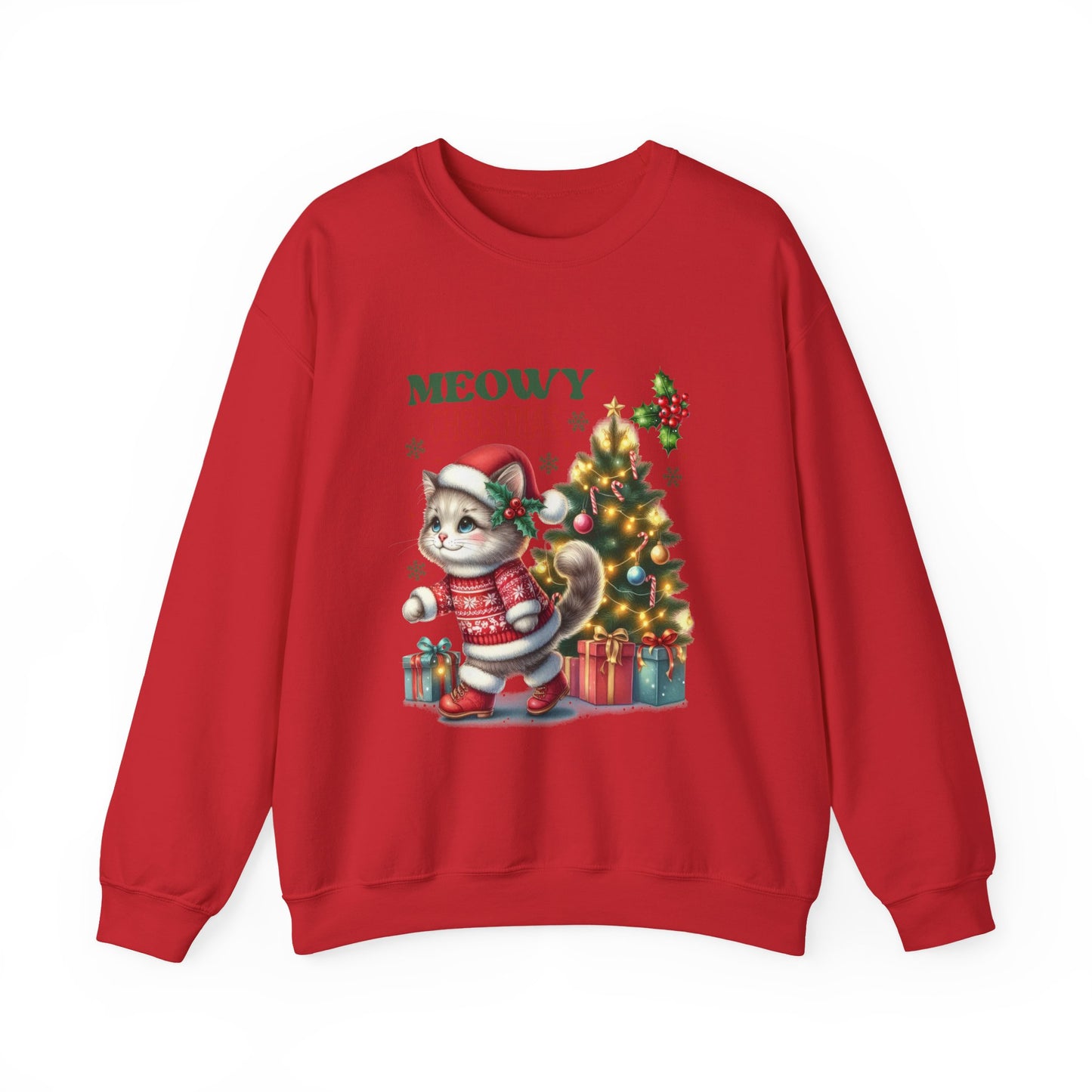 Meowy Christmas Crewneck Sweatshirt - Festive Cat Holiday Apparel - Nefty Creations
