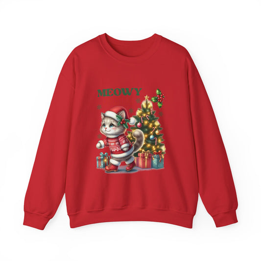 Meowy Christmas Crewneck Sweatshirt - Festive Cat Holiday Apparel - Nefty Creations