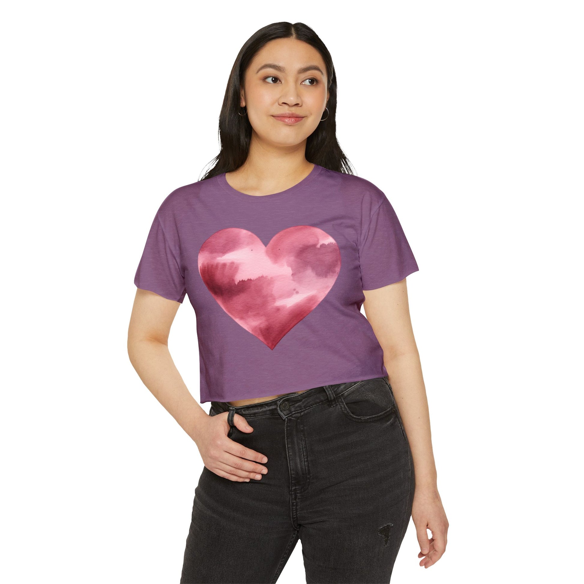 Women's Heart Watercolor Festival Crop Top - Cute Tee for Concerts and Celebrations - Nefty Creations