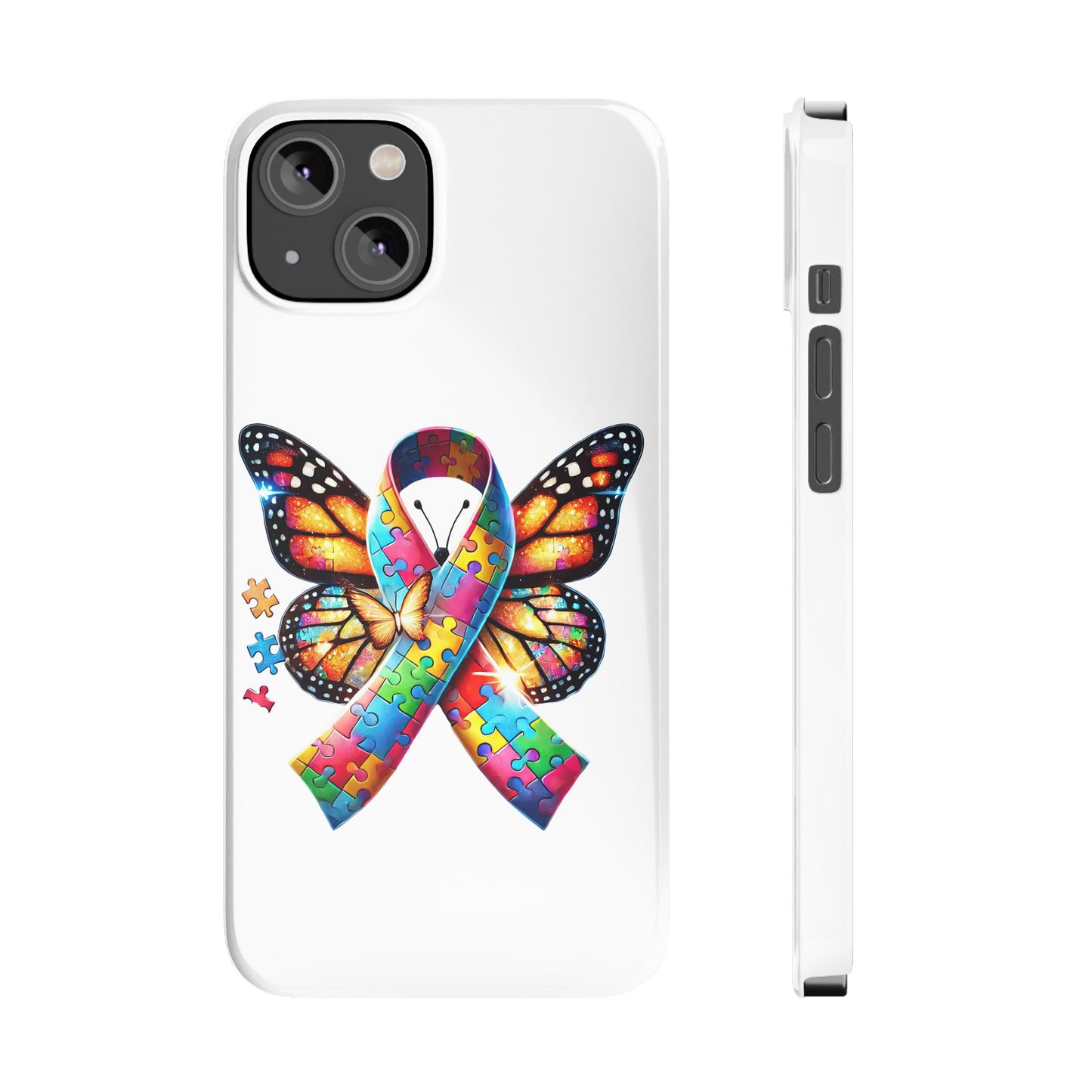 Colorful Butterfly Puzzle Ribbon Slim Phone Case - Support Autism Awareness