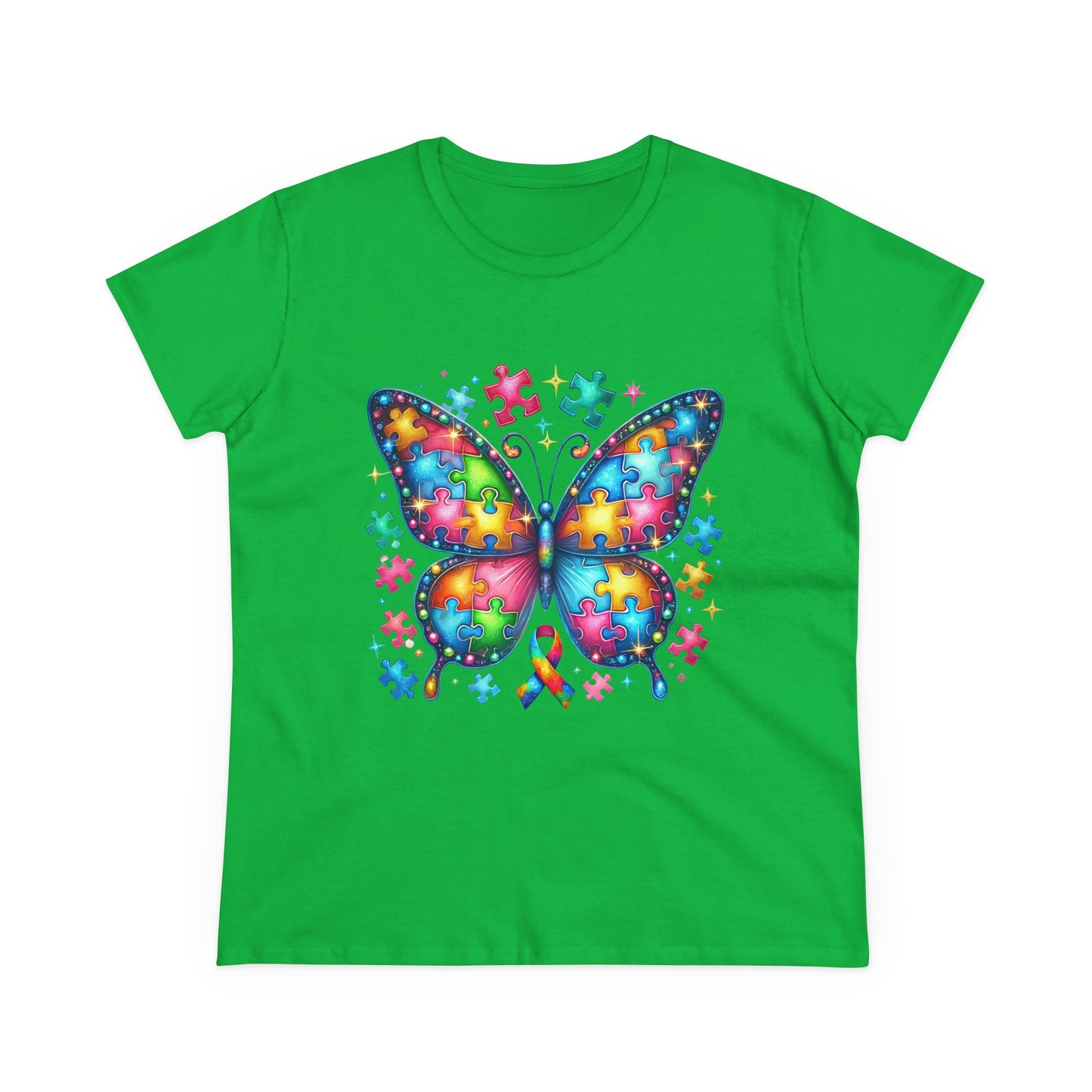 Colorful Butterfly Puzzle Women's Midweight Cotton Tee