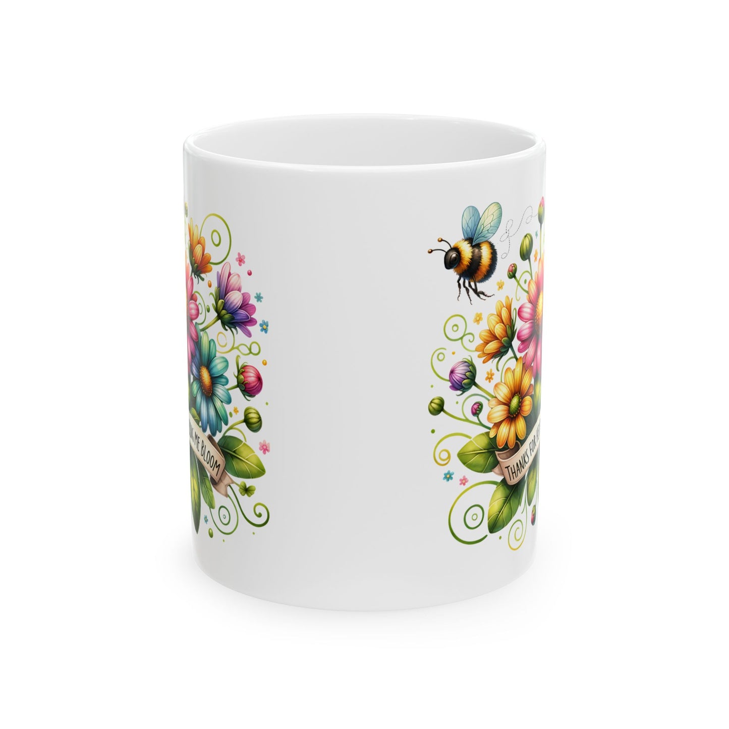 Flower & Bee Ceramic Mug – Thank You Design (11oz & 15oz)