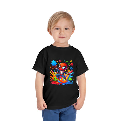 Toddler Spiderman Short Sleeve Tee - Autism Awareness Colorful Puzzle Splash Design - Nefty Creations